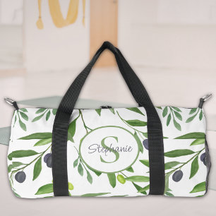 Name Monogram French Country Olive Pattern Duffle Bag
