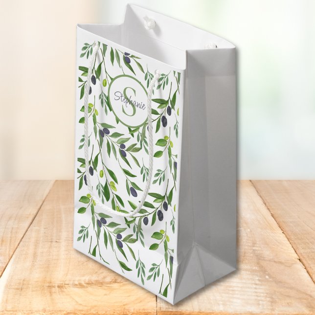 Name Monogram French Country Olive Pattern Small Gift Bag (Creator Uploaded)