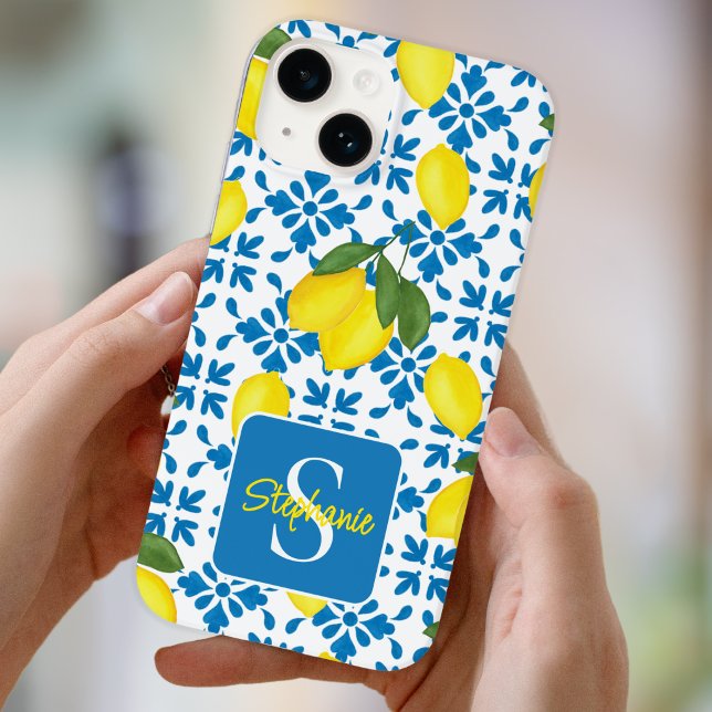 Name Monogram French Country Tile Lemon Pattern  Case-Mate iPhone Case (Creator Uploaded)