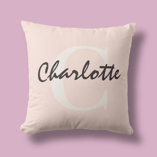 Name Monogram Girly Brush Script Pink Cushion (Creator Uploaded)
