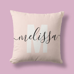 Name Monogram Girly Calligraphy Pink Cushion