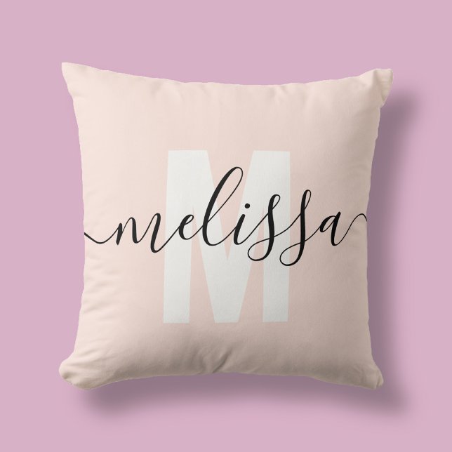 Name Monogram Girly Calligraphy Pink Cushion (Creator Uploaded)