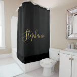 Name Monogram Gold Black Classy Elegant Custom Shower Curtain<br><div class="desc">Designed with text template for monogrammed name which you can edit,  in elegant black background!</div>