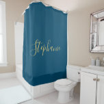 Name Monogram Gold Blue Classy Elegant Custom Shower Curtain<br><div class="desc">Designed with text template for monogrammed name which you can edit,  in elegant blue background!</div>