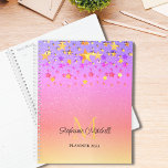 Name Monogram Gold Stars Girly Planner<br><div class="desc">This girly planner is decorated with faux gold and pink stars on a pink rainbow glitter background.
Easily customisable with your name,  monogram,  and year.
Use the Customise Further option to change the text size,  style,  or colour.</div>