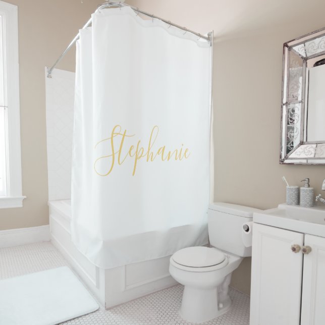 Name Monogram Gold White Classy Elegant Custom Shower Curtain (In Situ)