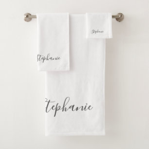 Name Monogram Grey White Custom Color Elegant  Bath Towel Set