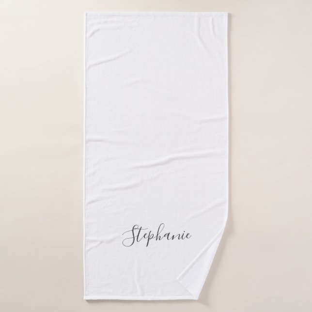Name Monogram Grey White Custom Simple Minimal Bath Towel (Bath Towel)