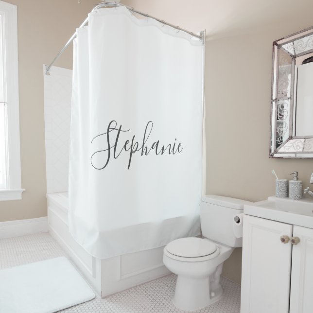 Name Monogram Grey White Elegant Custom Colour Shower Curtain (In Situ)