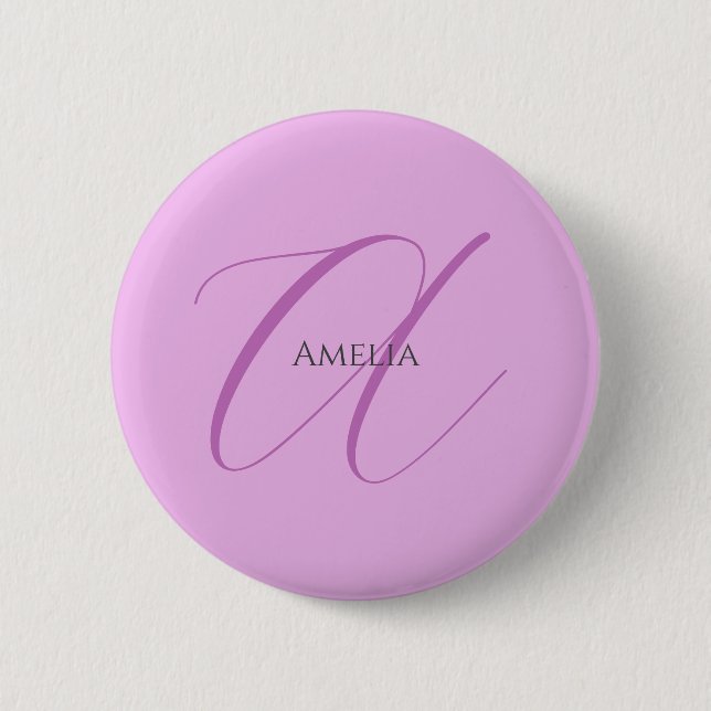 Name Monogram Initial Letter Orchid & Lilac 6 Cm Round Badge (Front)