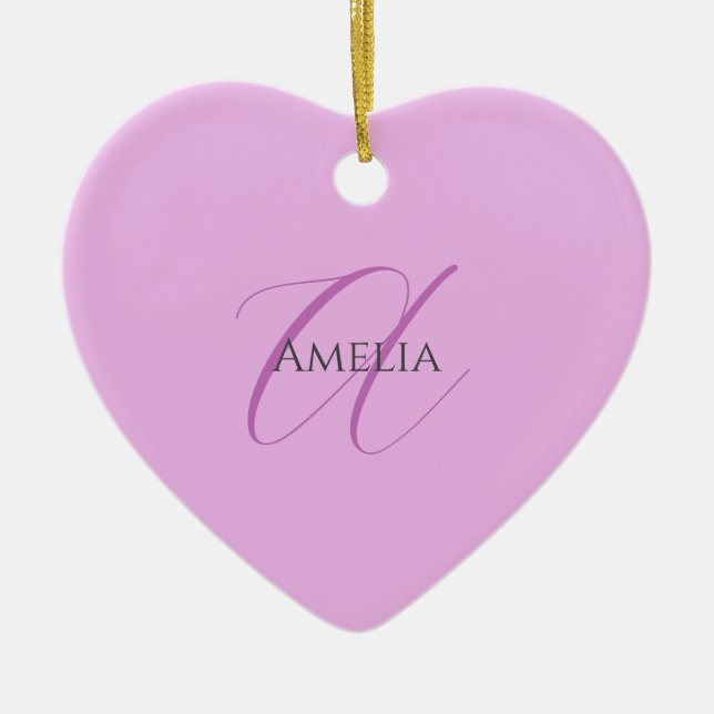 Name Monogram Initial Letter Orchid & Lilac Ceramic Tree Decoration (Front)