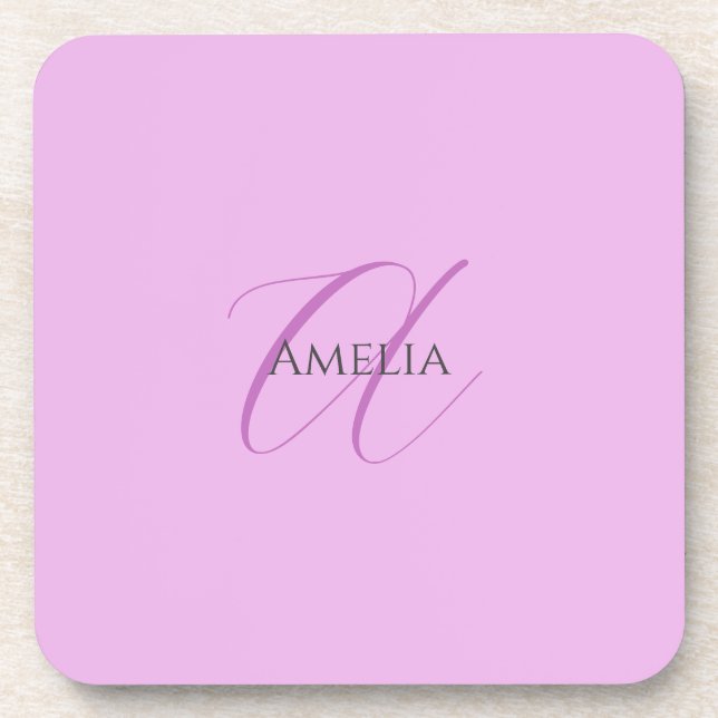 Name Monogram Initial Letter Orchid & Lilac Coaster (Front)