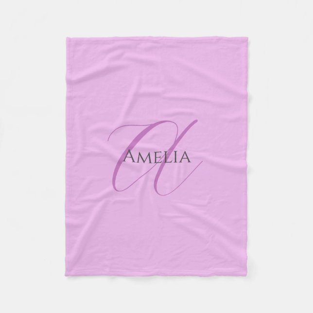 Name Monogram Initial Letter Orchid & Lilac Fleece Blanket (Front)