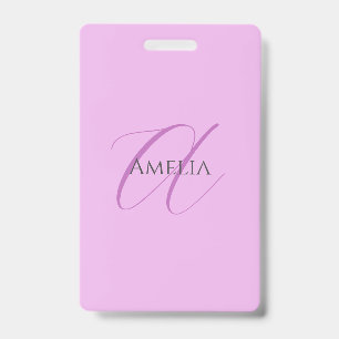 Name Monogram Initial Letter Orchid & Lilac ID Badge
