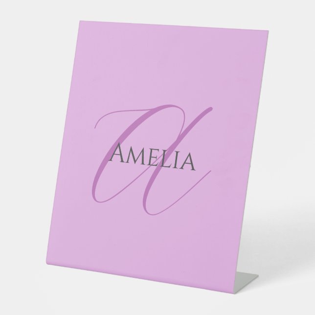 Name Monogram Initial Letter Orchid & Lilac Pedestal Sign (Front)