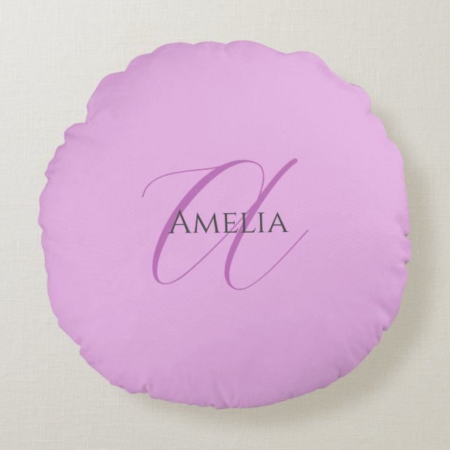 Name Monogram Initial Letter Orchid & Lilac Round Cushion (Front)
