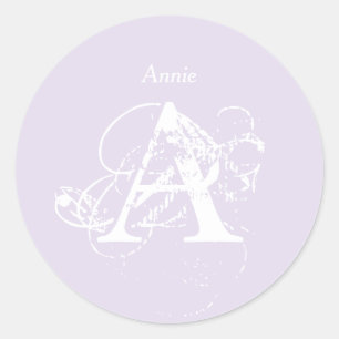 Name Monogram Lavender Elegant Simple Template Classic Round Sticker
