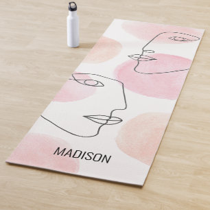 Name Monogram Line Drawing Faces Pink Yoga Mat