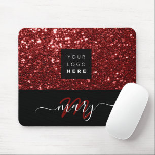 Name Monogram Minimal Burgundy Glitter Logo Mouse Pad