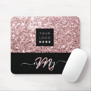 Name Monogram Minimal Pink Glitter Logo Mouse Pad