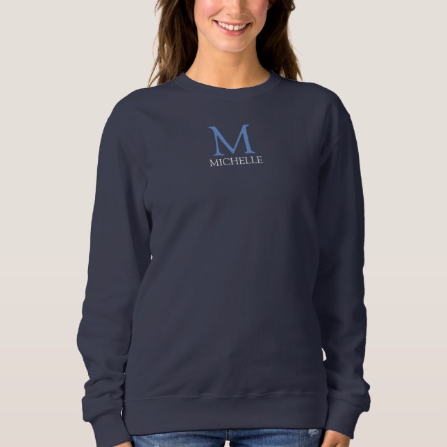 Name Monogram Navy Blue Clothing Apparel Womens Sweatshirt (Front)