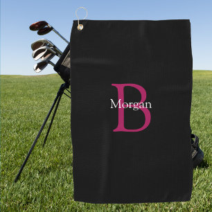 Name & Monogram on Black Golf Towel