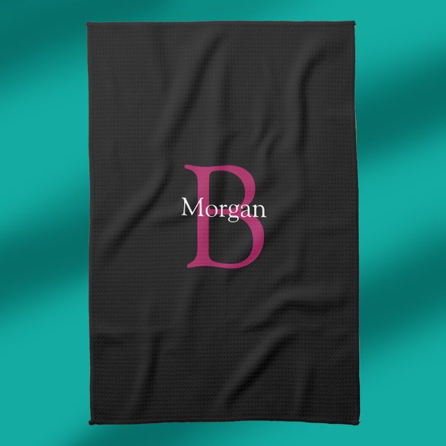 Name & Monogram on Black Tea Towel (Creator Uploaded)