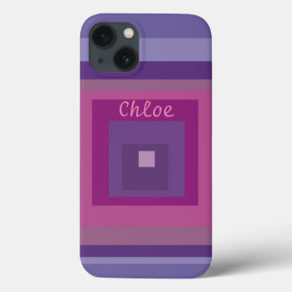 Name Monogram Pink Purple Squares Lines Lavender  iPhone 13 Case