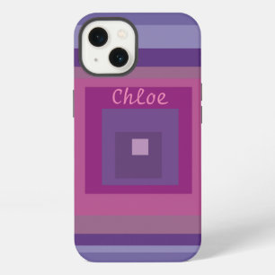 Name Monogram Pink Purple Squares Lines Lavender iPhone 13 Case