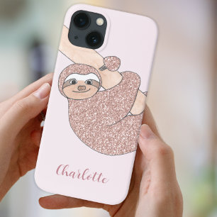 Name Monogram Pink Sloth  iPhone 13 Case