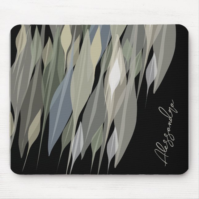 Name Monogram sage green beige grey black leaves Mouse Pad (Front)