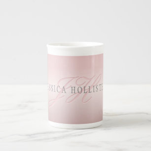 Name & Monogram   Soft FAUX Rose Gold Blush Bone China Mug