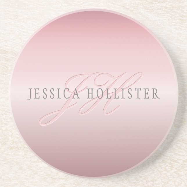 Name & Monogram | Soft FAUX Rose Gold Blush Coaster (Front)