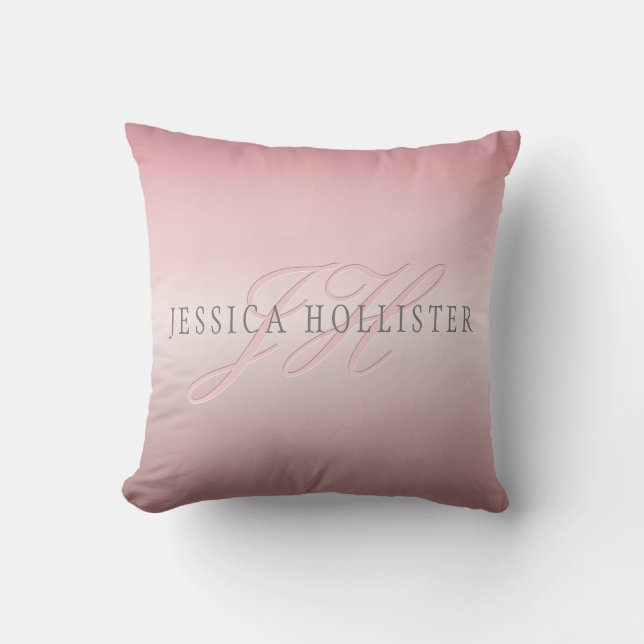 Name & Monogram | Soft FAUX Rose Gold Blush Cushion (Front)