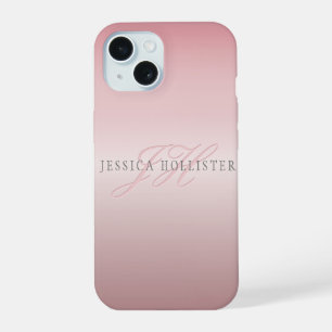 Name & Monogram Soft FAUX Rose Gold Blush iPhone 15 Case