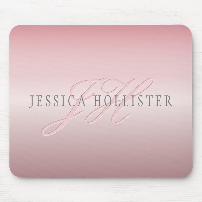 Name & Monogram | Soft FAUX Rose Gold Blush Mouse Pad (Front)