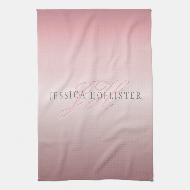 Name & Monogram | Soft FAUX Rose Gold Blush Tea Towel (Vertical)