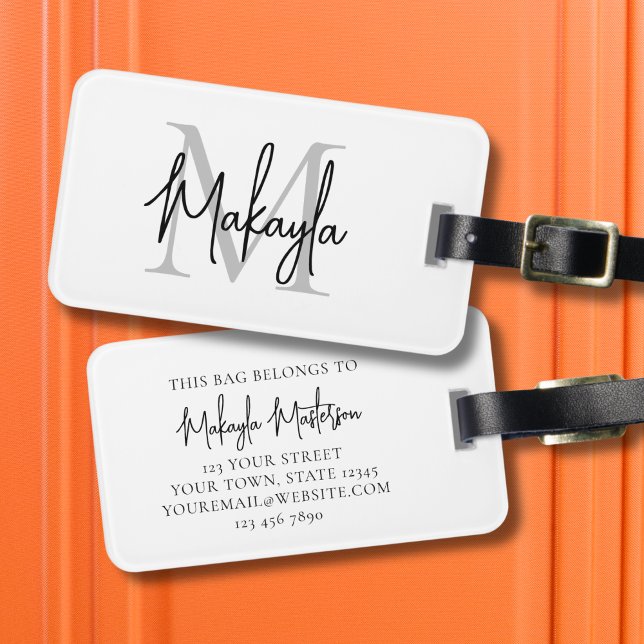 Name Monogram Stylish Script  Luggage Tag (Creator Uploaded)