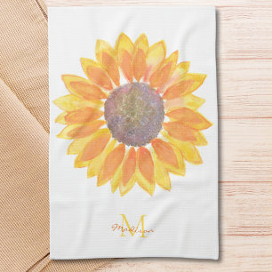 Name Monogram Sunflower Tea Towel