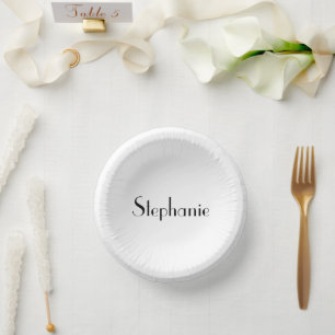 Name Monogram Template Black White Custom Cute Paper Plate