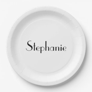 Name Monogram Template Black White Cute Custom Paper Plate