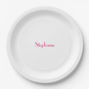 Name Monogram Template Pink White Custom 2023 Paper Plate