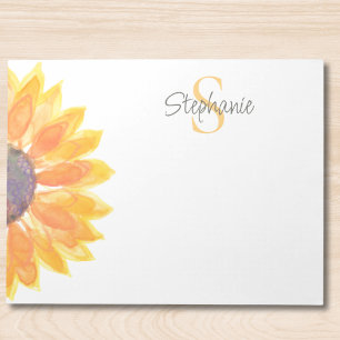 Name Monogram Watercolor Sunflower Notepad