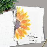 Name Monogram Watercolor Sunflower Planner<br><div class="desc">This floral Planner is decorated with a yellow watercolor sunflower. Customise it with your name and monogram and year. To edit further use the Design Tool to change the font, font size, or colour. Because we create our artwork you won't find this exact image from other designers. Original Watercolor ©...</div>