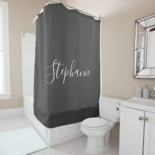 Name Monogram White Grey Classy Elegant Custom  Shower Curtain