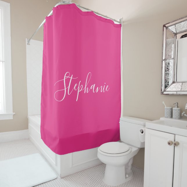 Name Monogram White Pink Custom Girly Colourful Shower Curtain (In Situ)