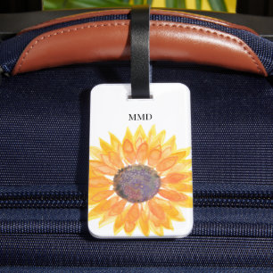 Name Monogram Yellow Sunflower Luggage Tag