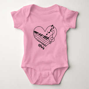 Name Music Note With Heart Piano Keyboard Baby Bodysuit