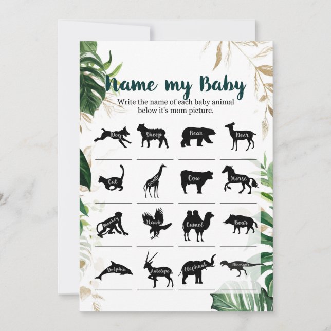 Name my Baby Gold Safari Baby Shower Game Invitation (Front)