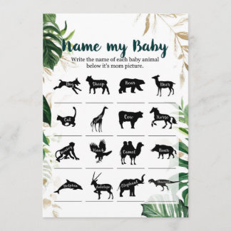 Name my Baby Gold Safari Baby Shower Game Invitation